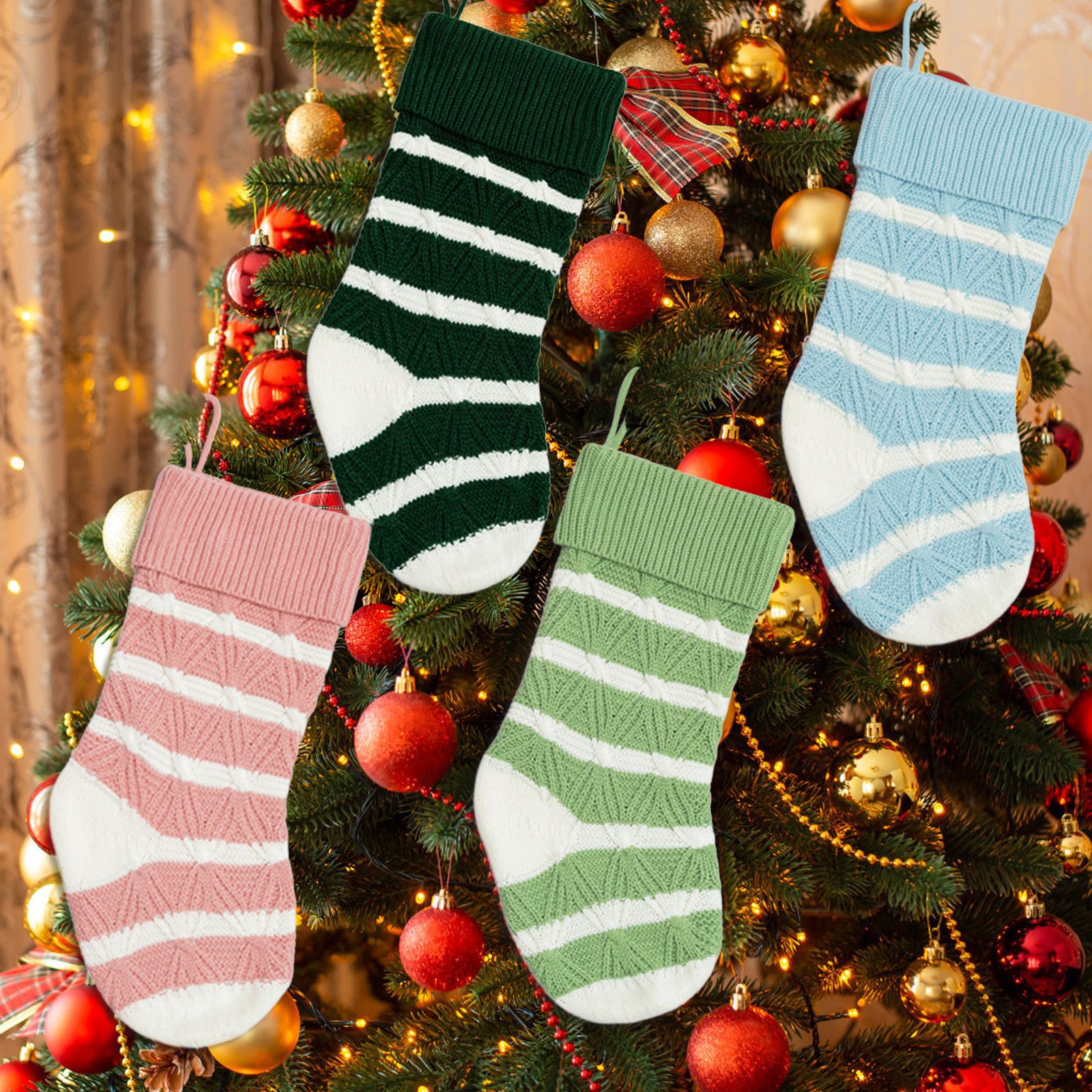 Navidad transfronteriza de punto a rayas calcetines navideñas decoración navideña colgante de árbol de navidad lindos regalos creativos bolsas de regalo