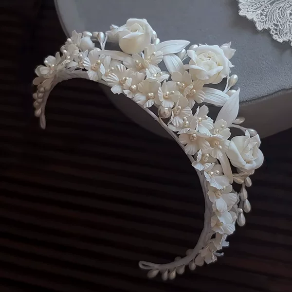 Bridal Headdress, Forest-Style White Headband, Fairy-Like Fabric Handmade Hair Accessories, Korean Wedding Main Wedding Accessories