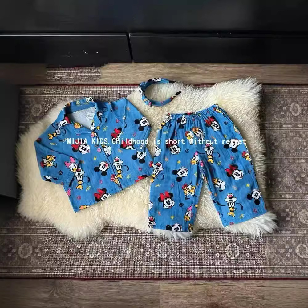 Korean version of children's clothing children's pajamas pajamas suit new style girls and boys Mickey printed home clothing suit Z011