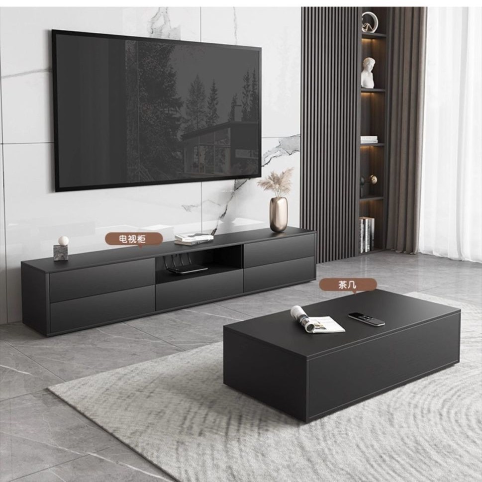 Sala de estar simple mesa de té doméstica gabinete de televisión combinado gabinete de televisión en un solo piso negro moderno armario de almacenamiento