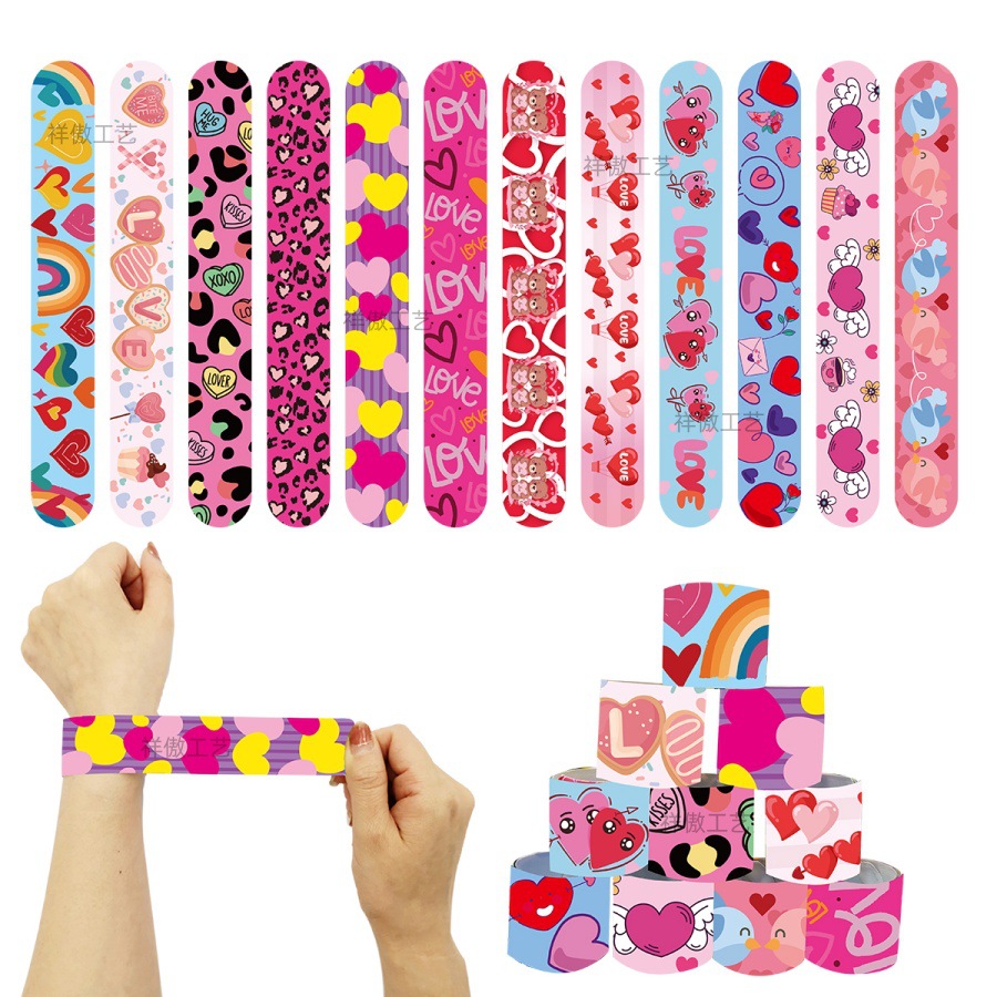 Cartoon Pvc Valentine's Day Snap Ring Children's Bracelet Gift Kindergarten Small Gift Cute Geometric Hand Accessory