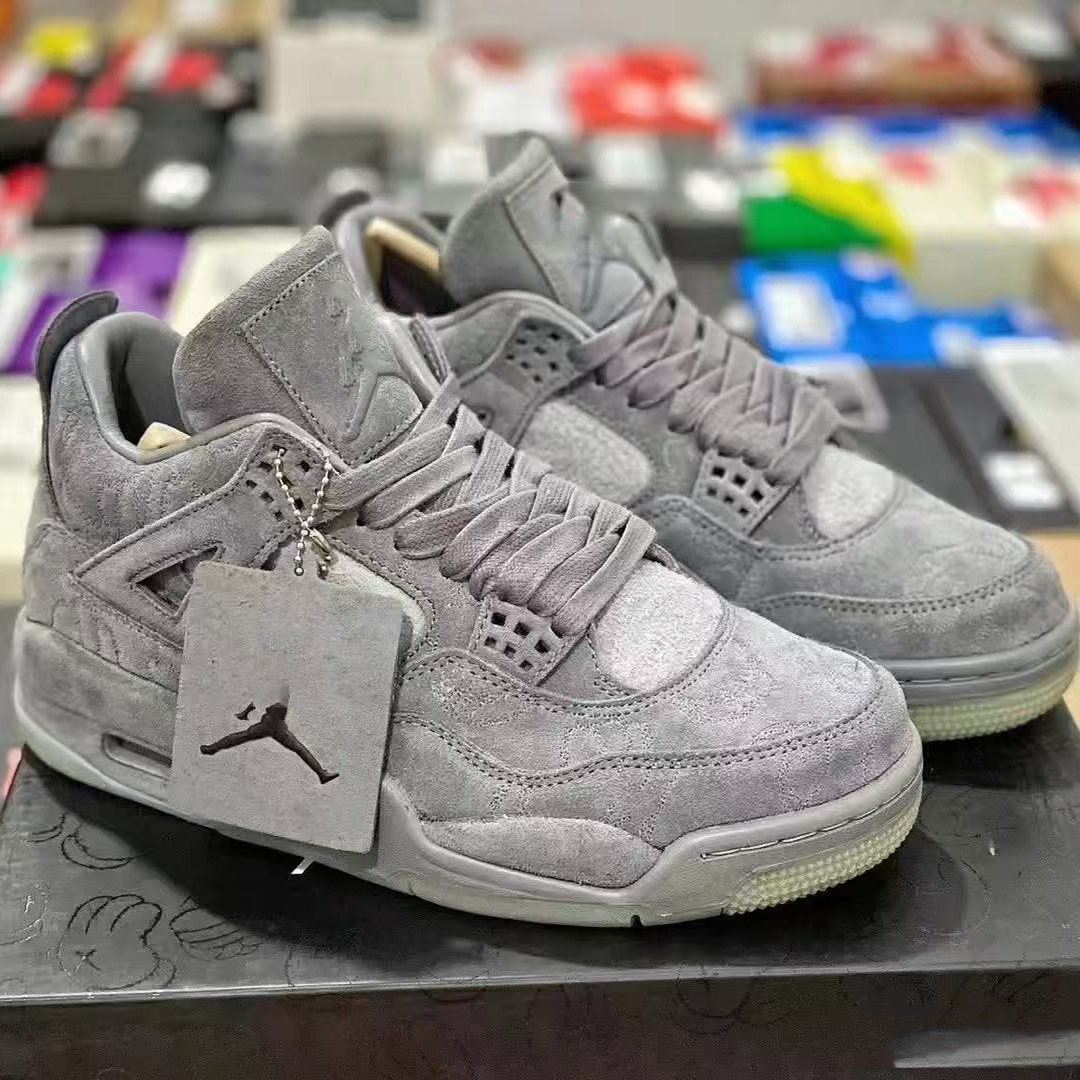 Visión alta aj4 zapatos de baloncesto de cuero gris de seda para hombres zapatos deportivos casuales con almohadilla de aire de fondo grueso para mujeres Kaws nocturario