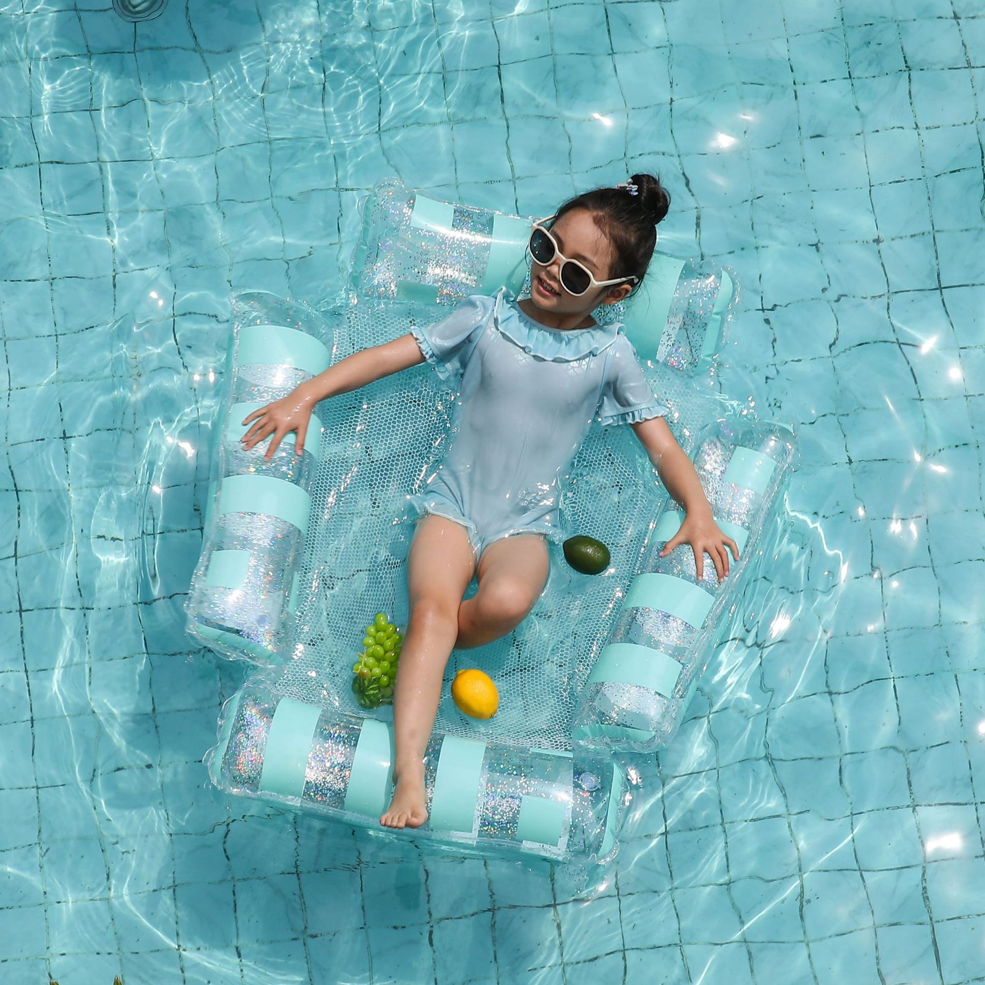 Inflatable Pool Lounger Floating Bed With Striped Backrest_voghion.com