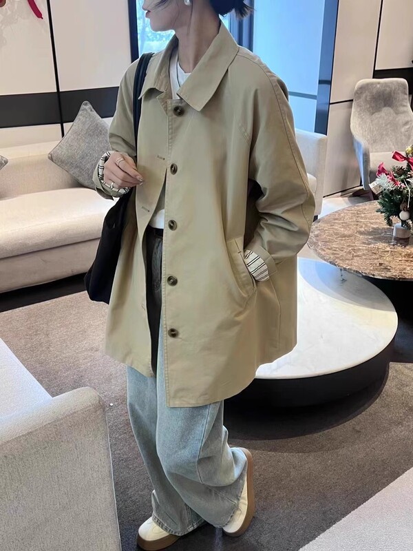 今年流行风衣外套女2025早春秋新款卡其色英伦风小个子中长款大衣|undefined