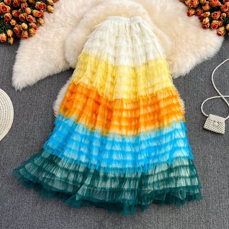 A-line Fairy Dress Elastic Waist Rainbow...