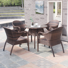 户外藤椅三件套阳台喝茶桌椅组合室外露天咖啡店休闲仿藤家具藤编