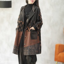 220斤大码牛仔风衣外套女2025秋款连帽复古印花拼接民族风外套