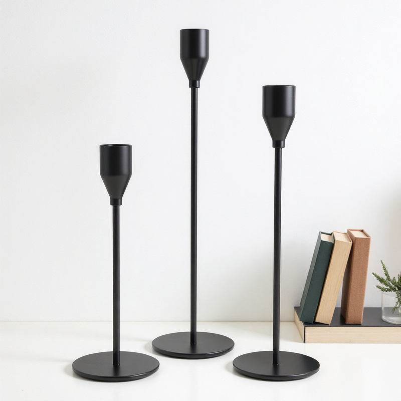 Amazon's Best-Selling Cross-Border Three-Piece Set of Electroplated Metal Candlesticks, Dining Table Home Decoration Ornaments, European-Style Candle Holders