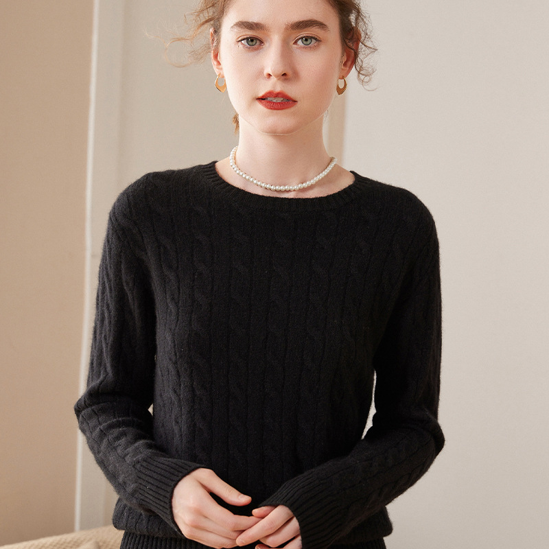Autumn and Winter Light Luxury Round Neck Mountain Cashmere Sweater Women's 100 Pure Cashmere Fashionable Twist Loose Knitted Base Pullover Sweater Autumn and Winter Light Luxury Round Neck Mountain Cashmere Sweater Women's 100 Pure Cashmere Fashionable Twist Loose Knitted Base Pullover Sweater