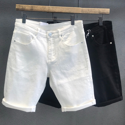 Men's Clothing Slim Fit High Waist Denim Shorts Solid Color Summer Fashion Handsome Thin White Pants_mkmklike.com