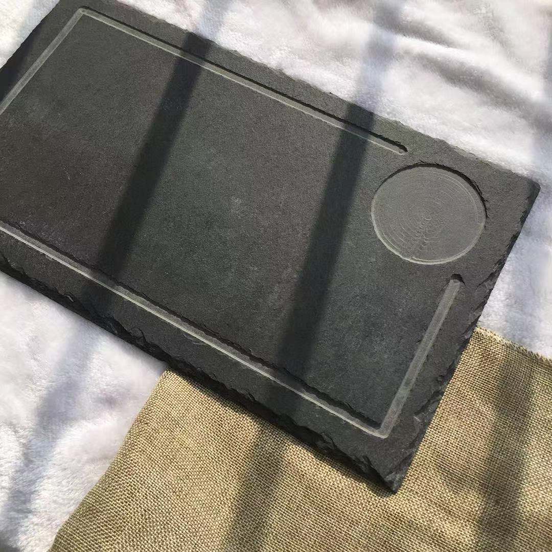 Japonés y coreano Placa de pizarra creativa restaurante occidental rectangular negro roca piedra placa swing sushi placemat placa