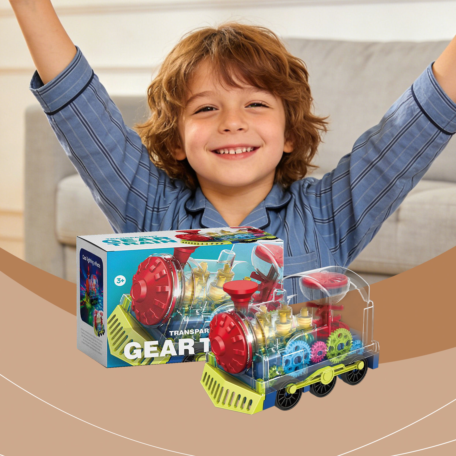 DOWMOO 电动齿轮火车玩具 齿轮火车万向行走益智模型儿童电动玩具