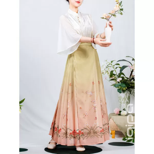 iqipa Lanca Summer New Women's Elegant High-Waisted Slimming Modified Hanfu Skirt