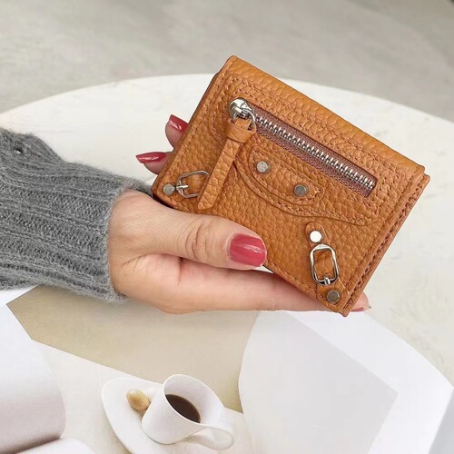 European and American Compact Mini Wallet Genuine Leather Wallet Women's Short Thin Motorcycle Coin Purse Tri-fold Leather Wallet Liuding
