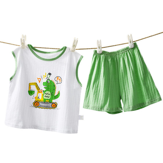 2326 New Children's Vest suit Summer Thin Cotton Mesh Sleeveless Top Shorts Summer Wear for Baby Boys and Girls