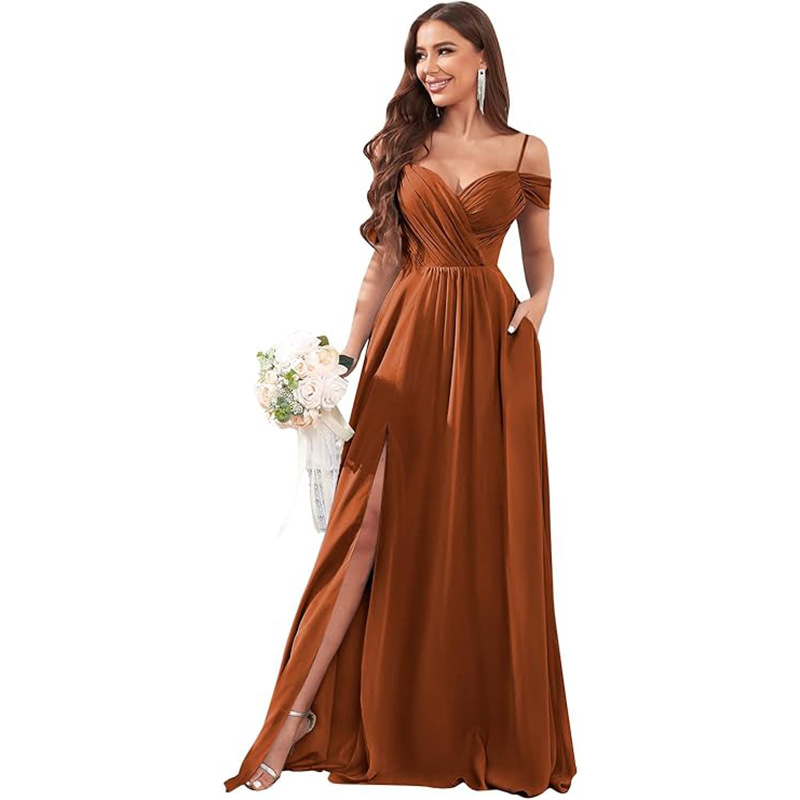 Vestido de noche de un solo hombro sexy europeo y americano, vestido de falda larga de cola de pez de encaje, dama de honor de gasa a nivel de diosa, caída delgada