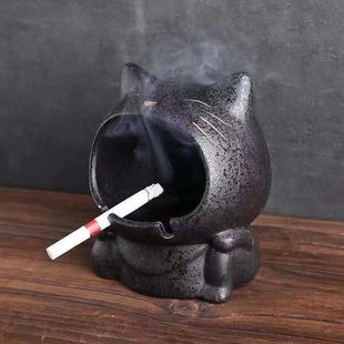 Cartoon Cat Ashtray Cute Creative Ceramic Household Large Ashtray Personalized Trendy Car-Mounted Windproof and Fly Ash-Proof