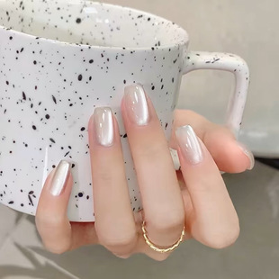 X485 Fake Nail Patch Removable Wear Armor White Moonlight Cat's Eye Short White Display Manual Seal Layer Phototherapy Nail Art