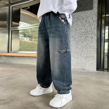 儿童牛仔裤春秋款2025新款潮男童秋装裤子痞帅男孩秋季休闲裤外贸