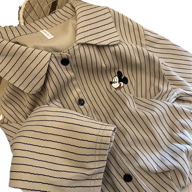 Primavera y otoño pareja pijama de nube de algodón nuevo Mickey rayas de dibujos animados fuera de vestir para hombres set de ropa de casa