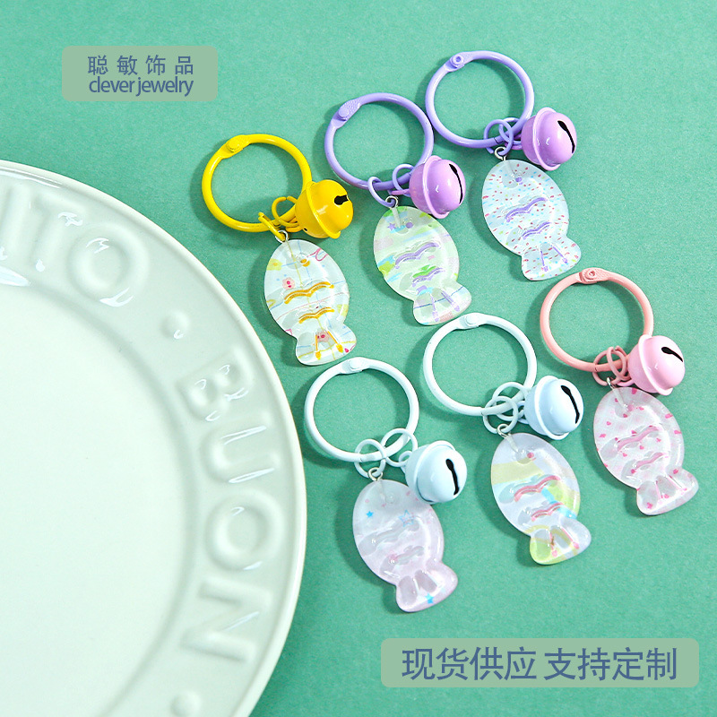 Creative transparent small fish keychain ring pendant cute DIY bead pendant accessory decoration wholesale