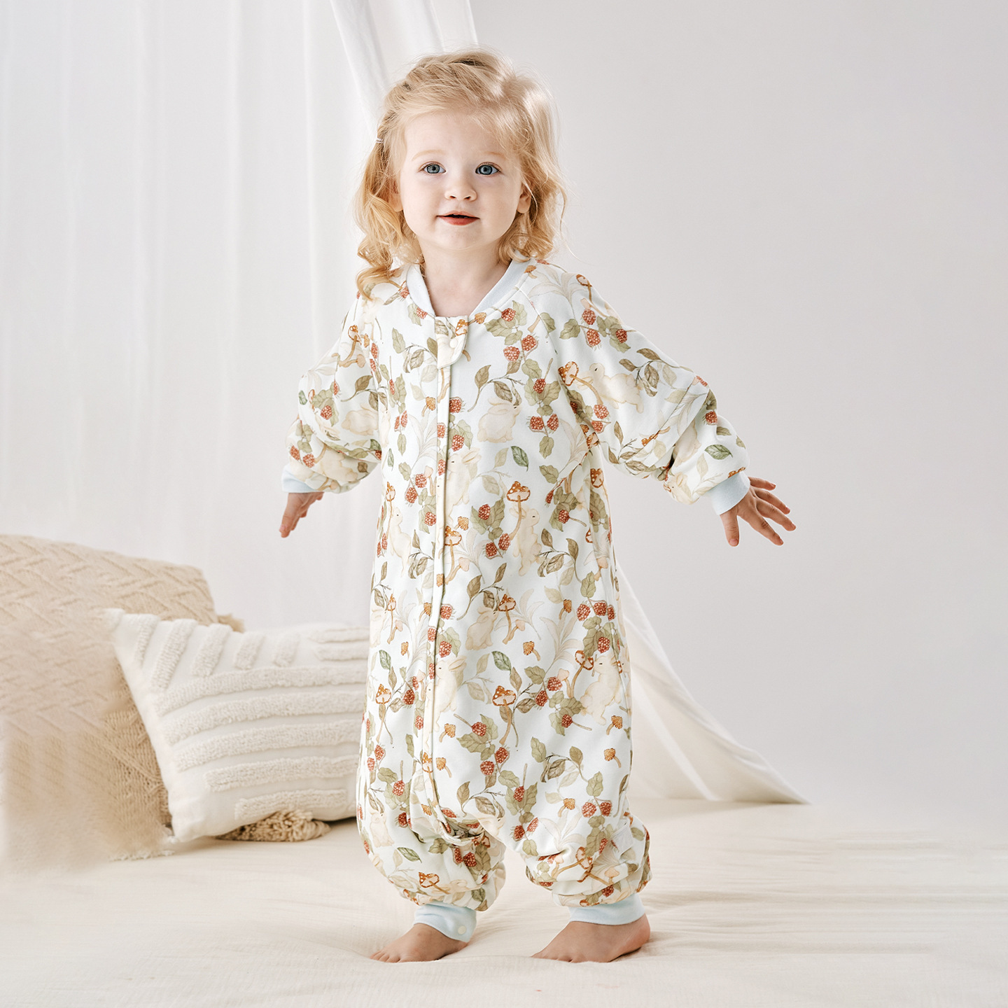 Baby Sleeping Bag Quilted Autumn and Winter Kidsren's Long-Sleeved Split-Leg Sleeping Bag Warm Anti-Kick Quilt Type a Newborn Detachable Sleeves