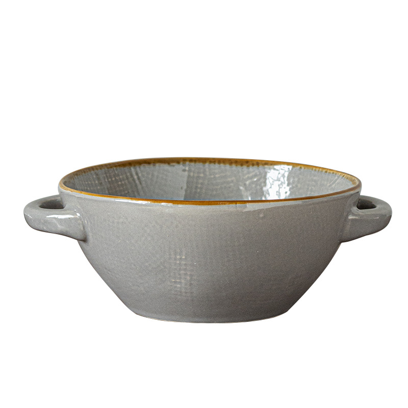 Tazones de orejas creativos de alto valor, una gran colección de vajillas prácticas, tazones de cerámica, tazones de sopa para el hogar que no están calientes, tazones de fideos retro