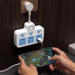 多功能USB帶插頭家用電源轉換插排一轉多孔擴展開關夜燈插座