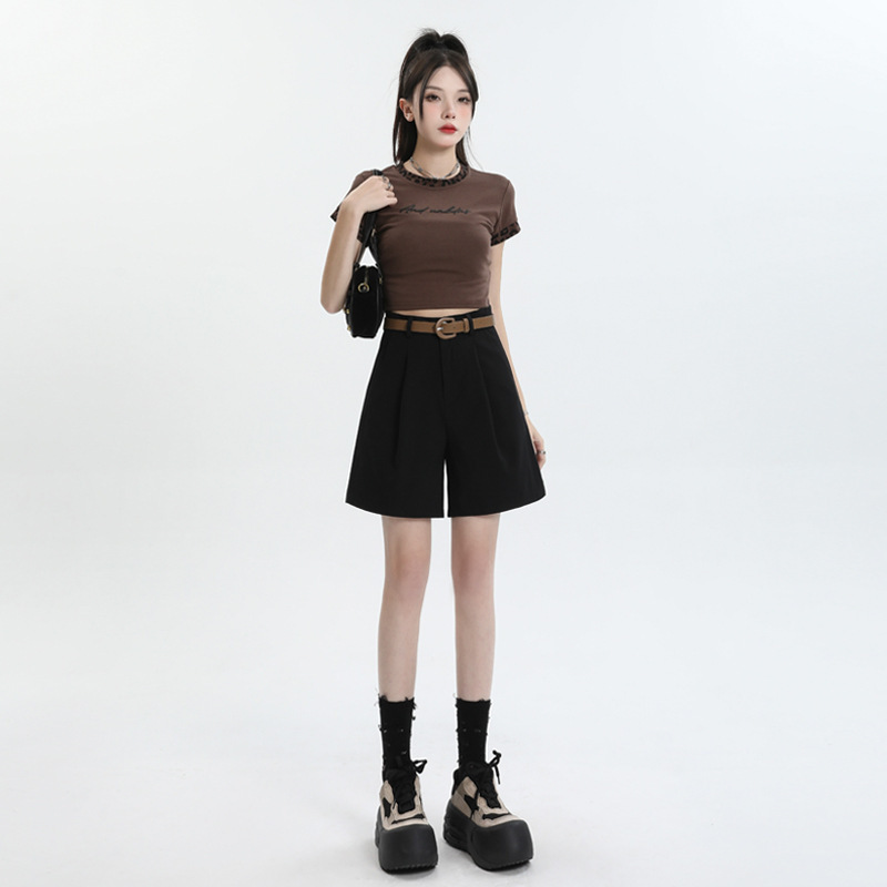 2025 Spring and Summer New Casual Five-point Pants Jeans Women's 8105 Chenille Spandex Big Horn Three-point Pants