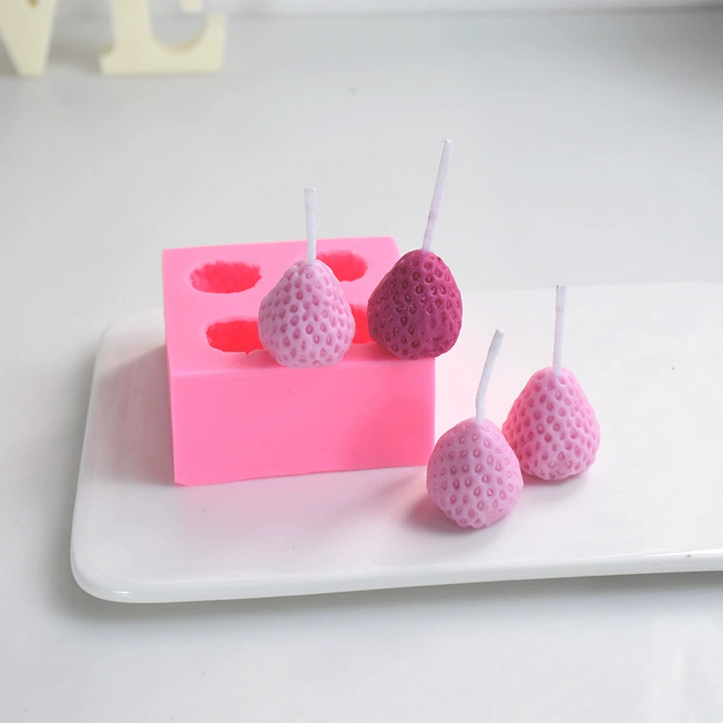 Silicone Strawberry Mold, 3D Acrylic-Style, Food-Grade, 4 Cavities, Pink Semi-Transparent