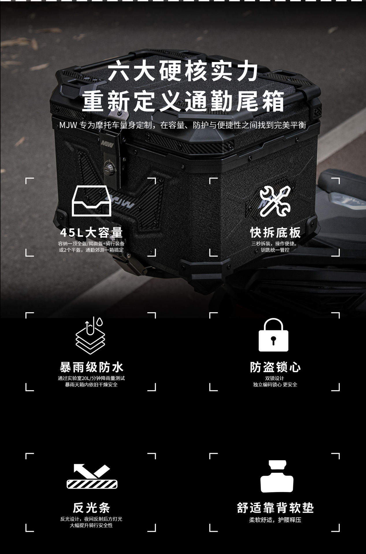 Motorcycle Mjw45L55L65L Big Demon Quick Release Aluminum Alloy Tail Box Scooter Electric Vehicle Rear Storage Box