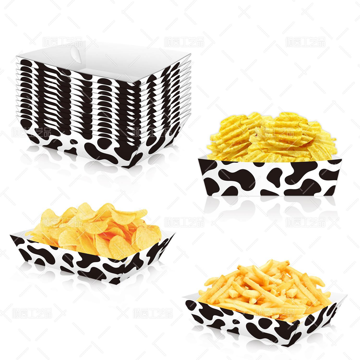 奶牛纹主题派对零食托盘薯片盘动物一次性餐盘生日派对装饰