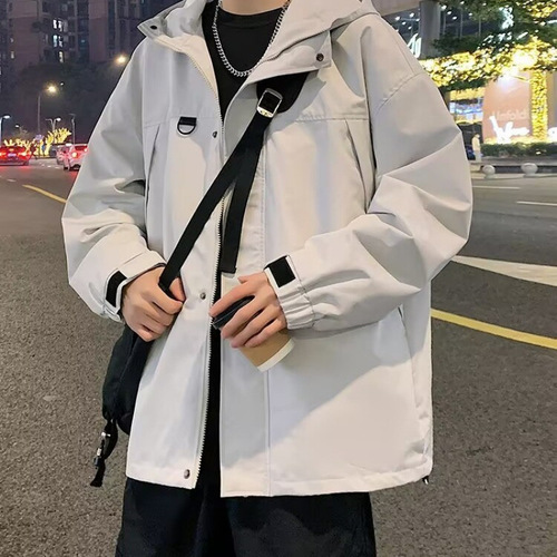 Men's jacket 2025 spring and autumn new windproof warm casual casual versatile hooded loose jacket large size top