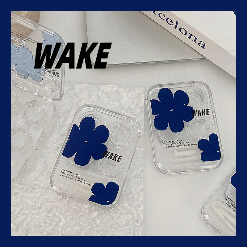 Beauty pupil box Klein blue flower ins contact lens case portable simple one-piece transparent without twist cover Beauty pupil box Klein blue flower ins contact lens case portable simple one-piece transparent without twist cover
