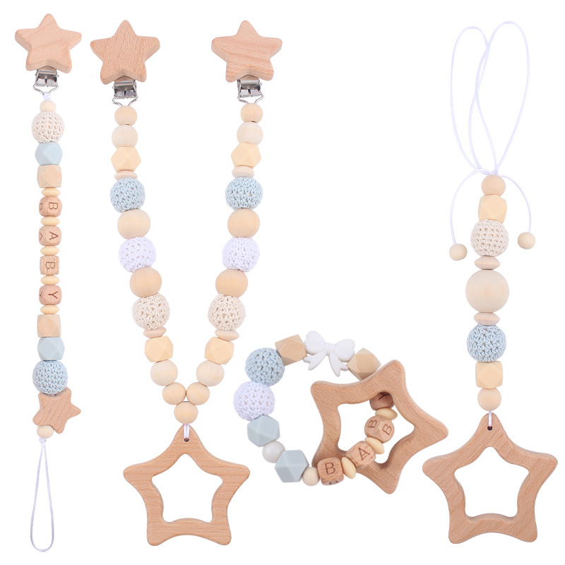Bebé de dibujos animados de haya estrella mordedor juguete creativo DIY silicona chupete cadena pulsera coche colgando conjunto de cuatro piezas