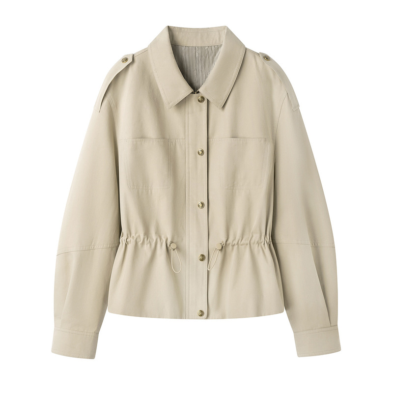 Petite British-style thin drawstring khaki trench coat for women, 2026 autumn new waist-cinching workwear jacket Petite British-style thin drawstring khaki trench coat for women, 2026 autumn new waist-cinching workwear jacket
