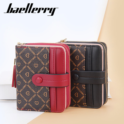 Baellerry new women's short wallet Korean style printed buckle zipper coin purse contrasting color card holder wholesale