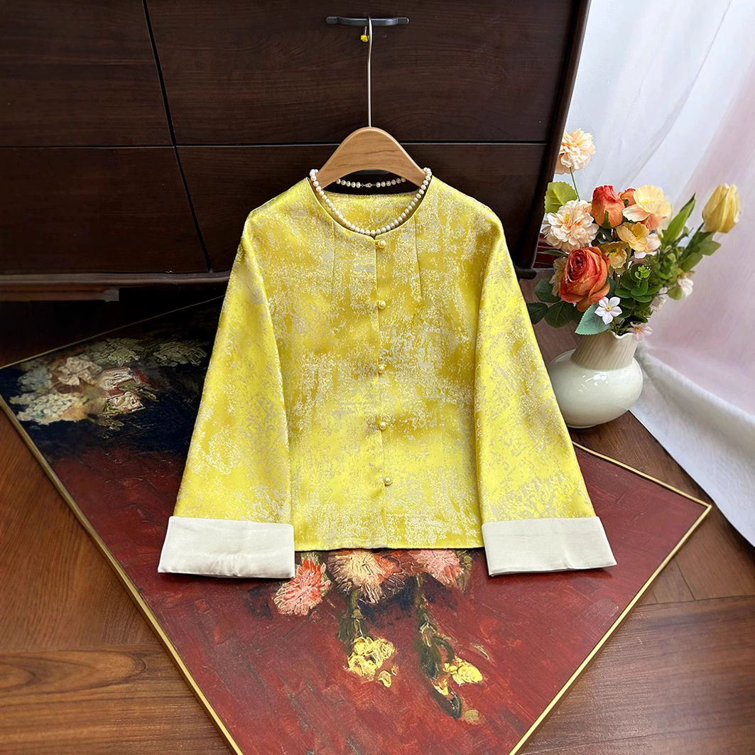 Новый китайский стиль жаккардовый жаккард женский 2025 весна новый иностранный стиль ретро национальный стиль маленький топ