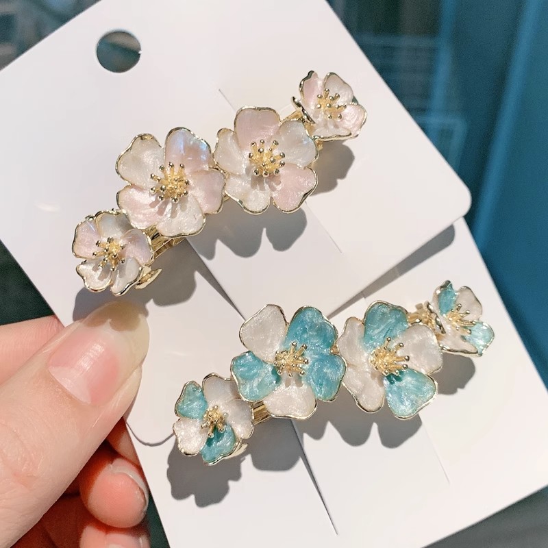 Aceite que gotea flor clip de primavera tocado Cabeza trasera femenina clip superior transfronterizo de alta gama temperamento francés Luz de lujo diseño horquilla