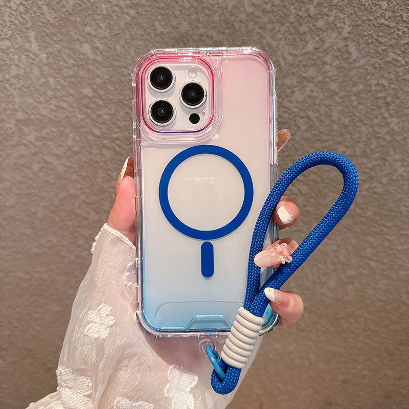 适用IP6PROMAX后盖磁吸手机壳缤纷三合一抗黄耐磨TPU渐变色配手绳|undefined