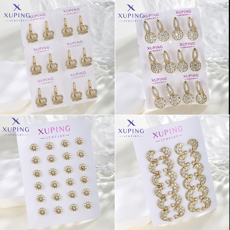Xuping comercio exterior transfronterizo joyería de moda dorada auriculares lujosas sensación alta una tarjeta de otoño y invierno 6 pares de 12 pares de pendientes para mujeres