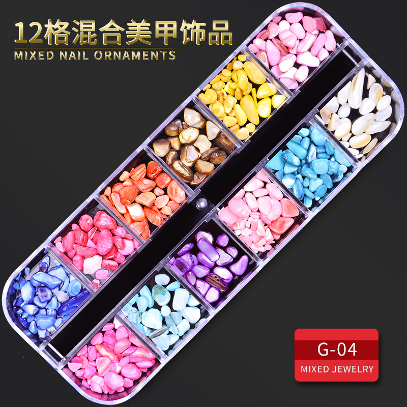 Juego completo transfronterizo de 12 compartimientos de remaches de metal, diamantes de imitación, Xingyue, piezas de concha de diamantes, accesorios para uñas, adornos para uñas