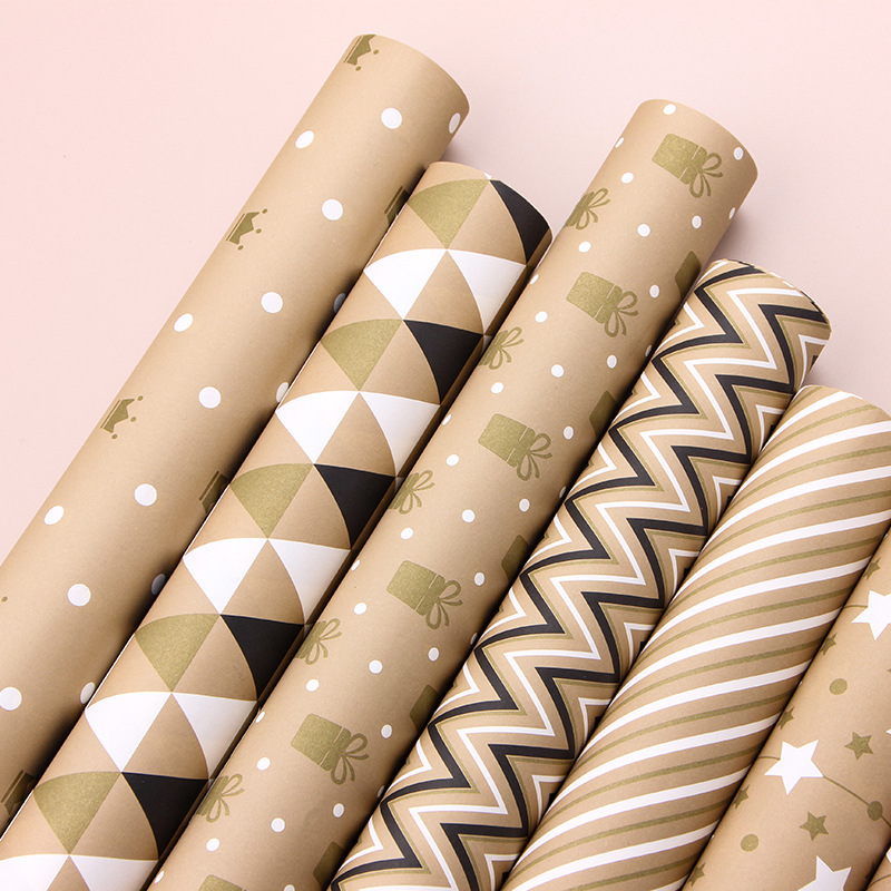 Papel de regalo popular transfronterizo para San Valentín y cumpleaños, juego de papel de regalo de lujo sencillo con diseño a cuadros y rayas.
