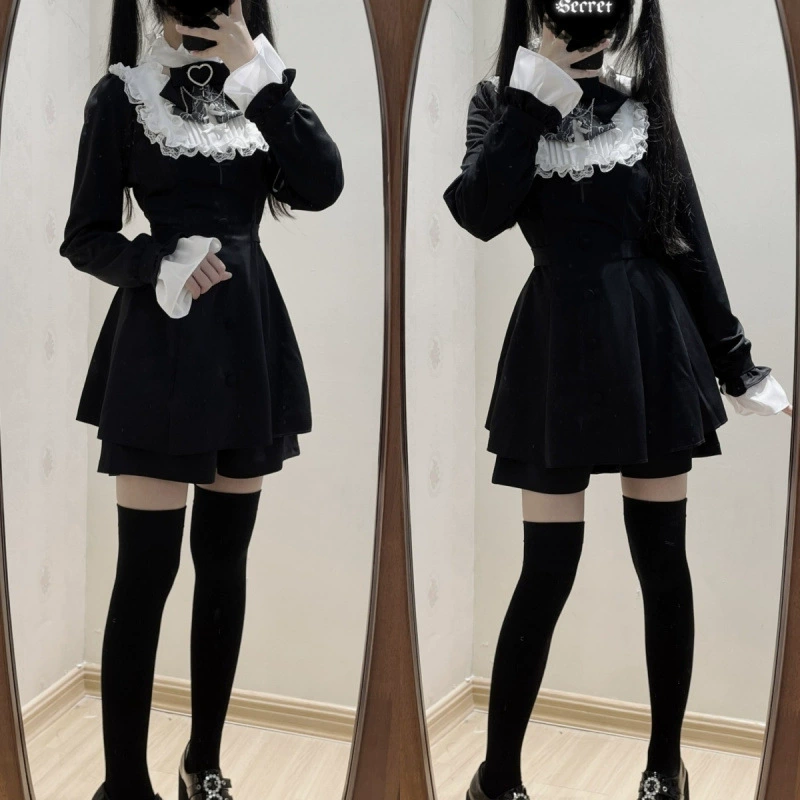 Комплект, кружевной длинный рукав, подтяжки, Lolita стиль, обновленная версия, с вышивкой