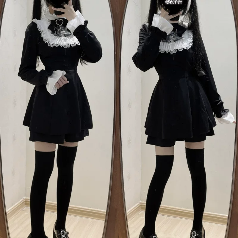 Комплект, кружевной длинный рукав, подтяжки, Lolita стиль, обновленная версия, с вышивкой