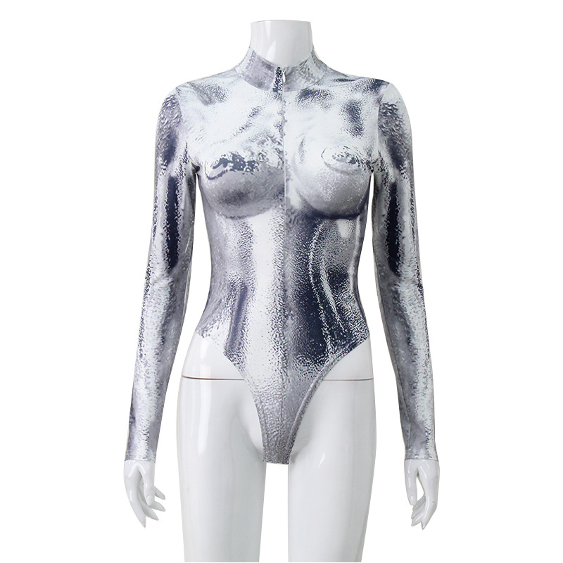 Europa y América Amazon ropa de mujer nueva venta caliente 3D tridimensional impreso apretado sexy mono de moda brillante superior para las mujeres