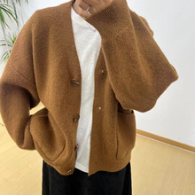 韩系慵懒风宽松显瘦加厚纯色毛衣开衫女2025秋冬新款针织外套上衣