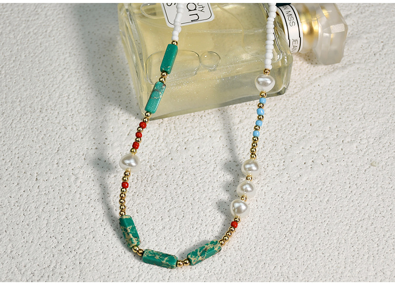 Boho Pearl Necklace Female Summer Agate Green Semi-precious Stone Necklace display picture 4