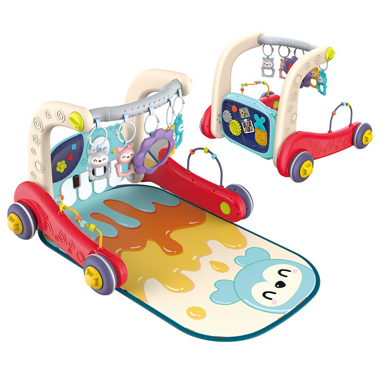 Nuevos productos transfronterizos bebés 2 en 1 estantes de gimnasio caminantes combinados juguetes para bebés recién nacidos pedal de música