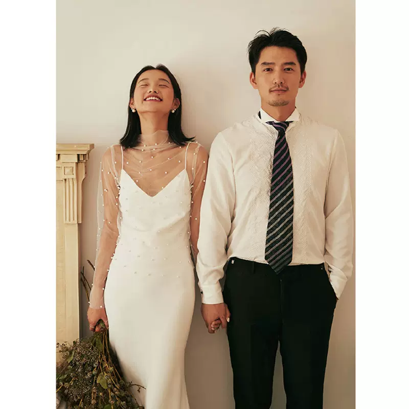 法式吊带轻婚纱2026新款小个子新娘超仙鱼尾出门纱缎面迎宾礼服女